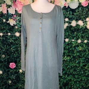 Denim Blue Long Sleeve Dress with Button Detail